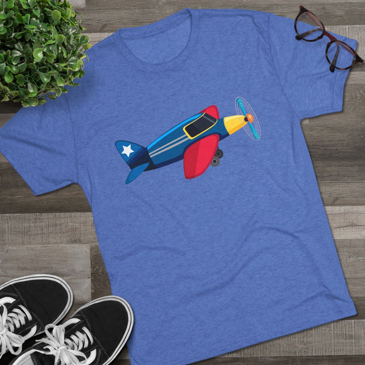 Vintage Airplane Illustration - Retro Aviation Cozy Unisex Tri-Blend Crew Tee