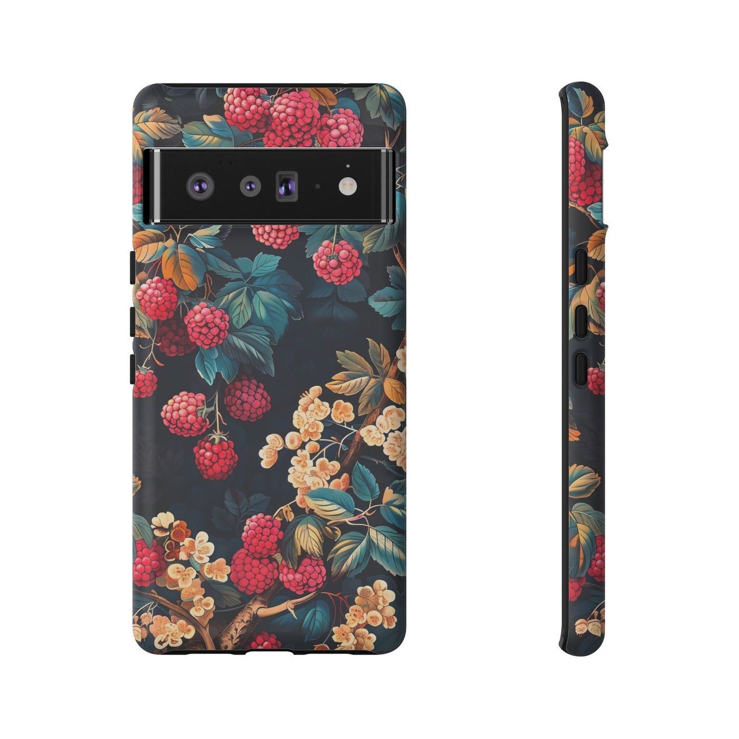 Floral Phone Case with Berry Design, Durable Phone Cover, Floral Print, Gift for Plant Lovers, Nature-Inspired Accessory