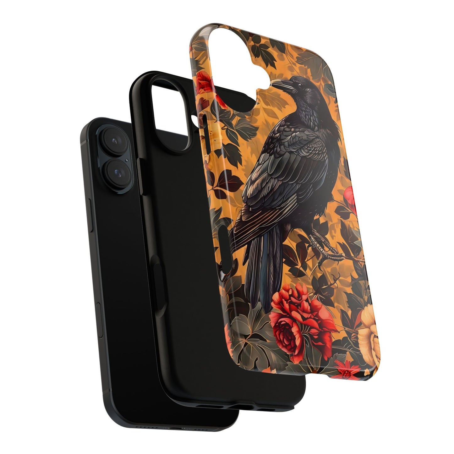 Raven Floral Phone Case - Tough Cases, Blackbird Decor, Gift for Nature Lovers, Bird Themed Accessories, Unique Phone Cover