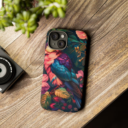 Vibrant Phone Case, Tropical Bird Design, Tough Phone Cover, Floral Tech Accessory, Gift for Nature Lovers