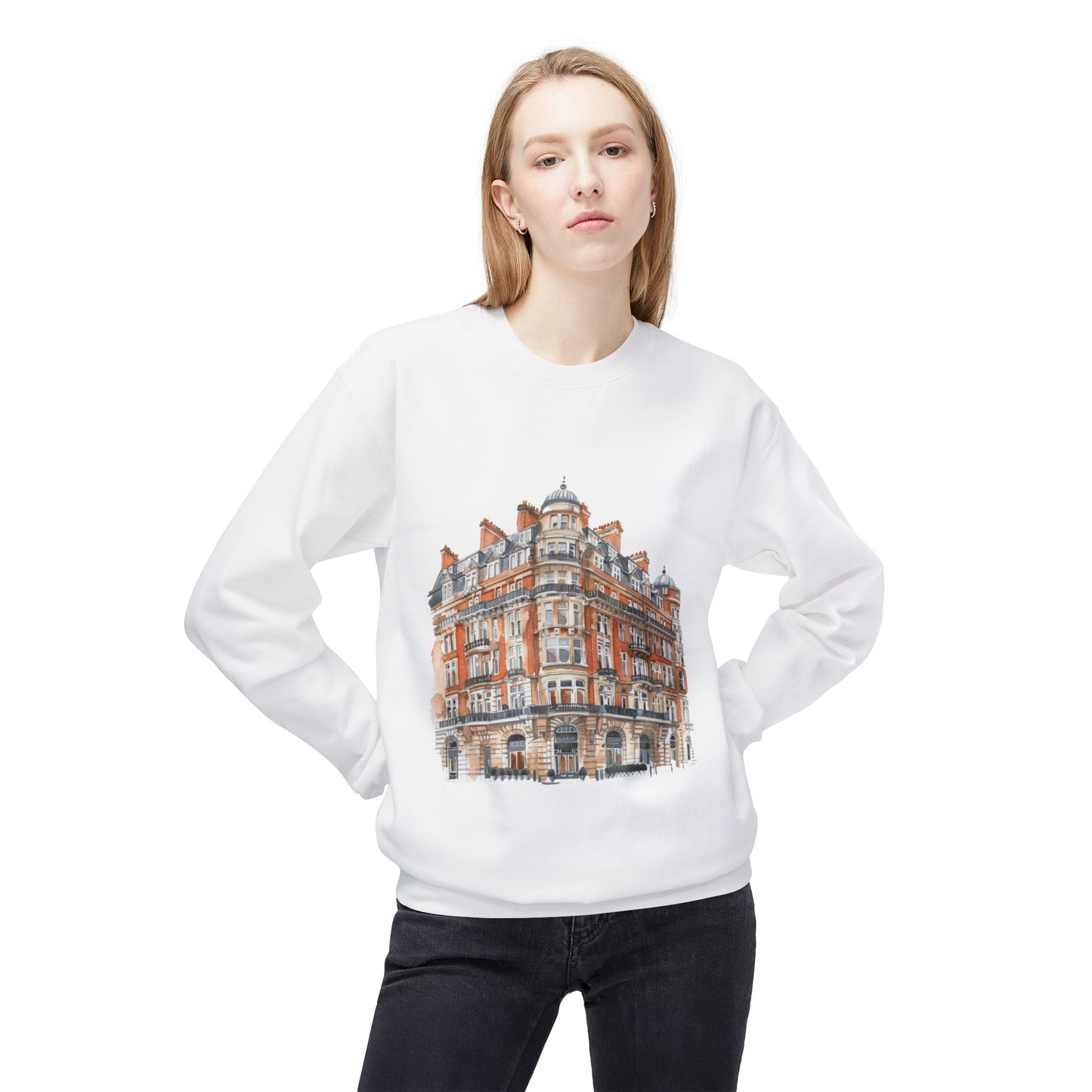 Unisex Midweight Softstyle Fleece Crewneck Sweatshirt - Classic British Architecture - Elegant Historic Building