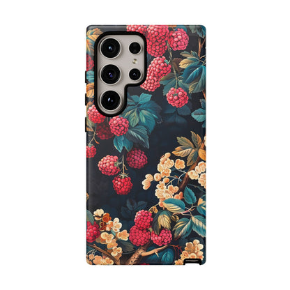 Floral Phone Case with Berry Design, Durable Phone Cover, Floral Print, Gift for Plant Lovers, Nature-Inspired Accessory