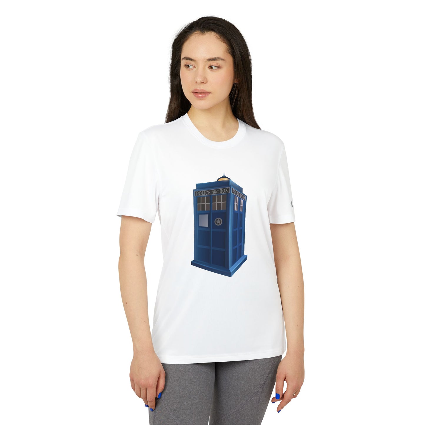 Adidas Unisex Doctor Who T-Shirt - Blue Police Box Design - British Police Public Call Box