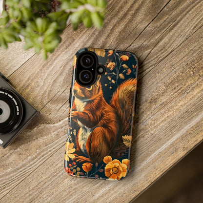Squirrel Floral Phone Case, Tough Cases for Nature Lovers, Cute Animal Design, Fall Aesthetic, Perfect Gift for Her