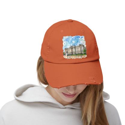 Watercolor Landmark Distressed Cap, Fashion Hat, Streetwear, Travel Gift, Summer Accessory, Vacation Outfit