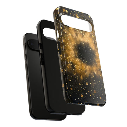 Stylish Phone Case with Golden Galaxy Design, Tough Phone Cover, Trendy Mobile Accessory, Gift for Space Lovers, Protective Phone Shell