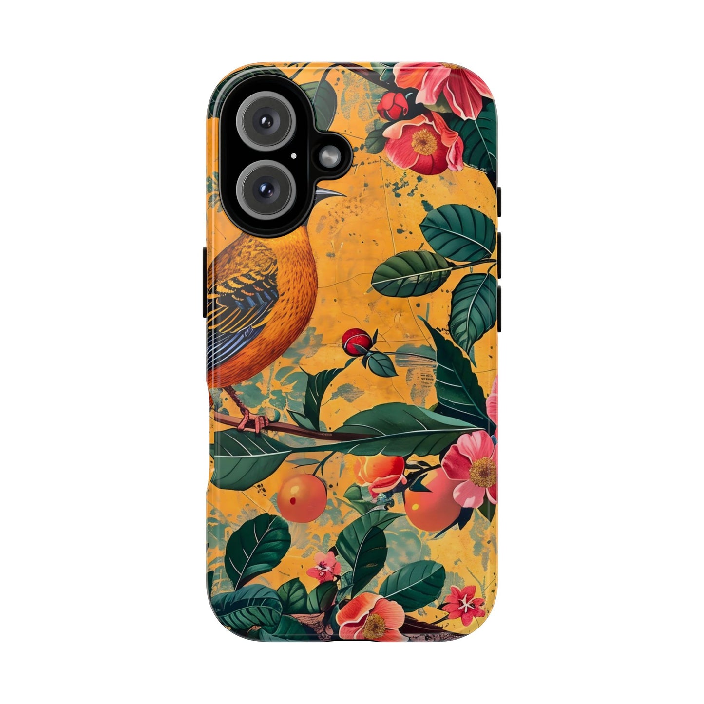 Colorful Floral Phone Case, Tough Cases, Nature-Inspired, Bird Design, Eco-Friendly Gift, Phone Protector for Spring