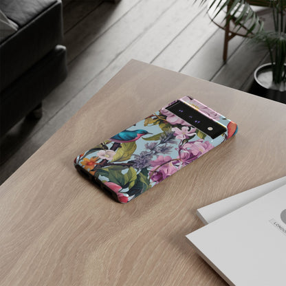 Floral Phone Case with Birds, Tough Cases for Nature Lovers, Stylish Phone Accessories, Unique Gifts for Her, Cute Tech Protector