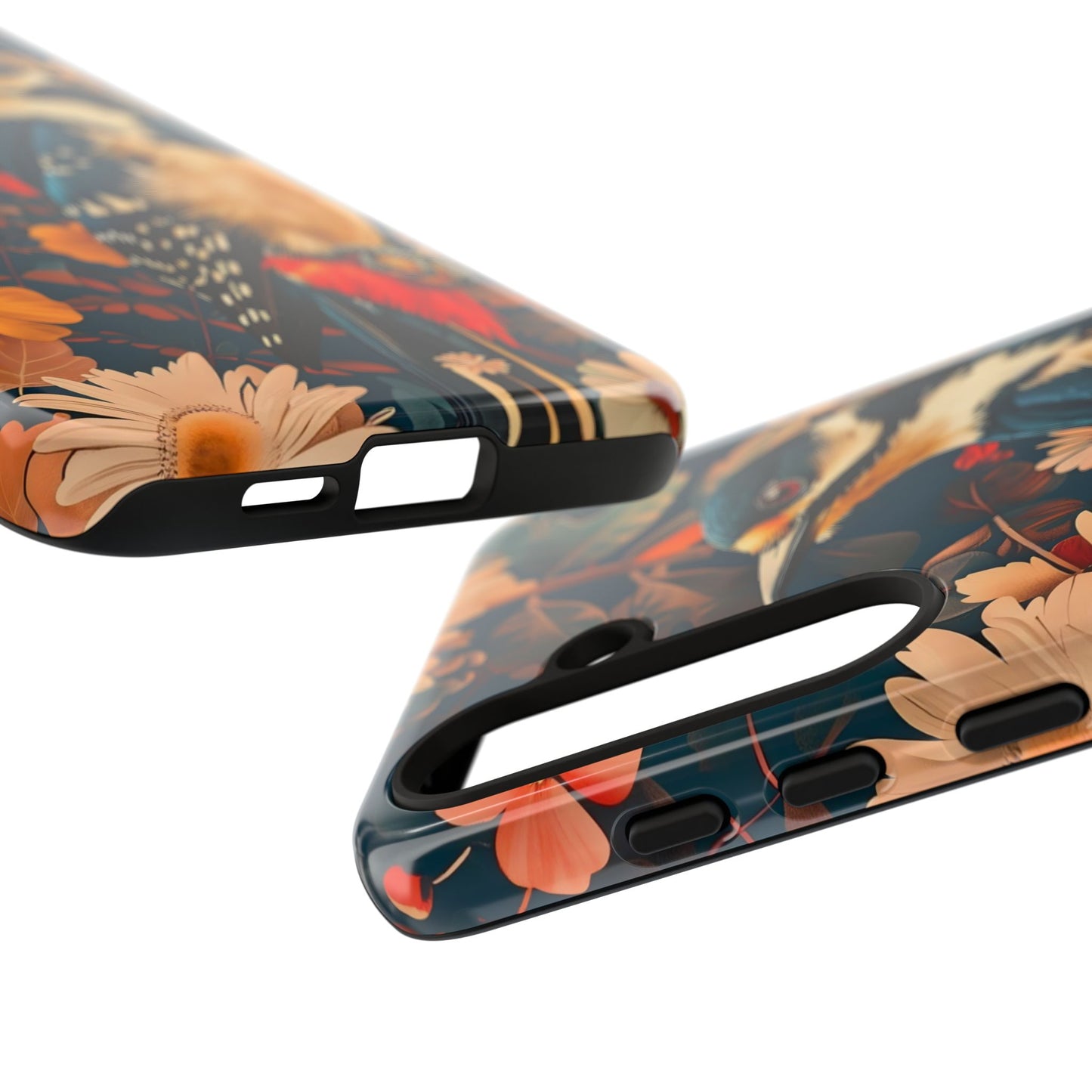 Artistic Bird Phone Case, Unique Tough Cases for Nature Lovers, Floral Design, Cute Gift, Customized Phone Accessories