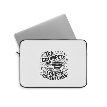 Cute London Adventure Laptop Sleeve, Tea Lovers Gift, Crumpets Design, Travel Accessory, Stylish Computer Case