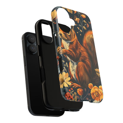 Squirrel Floral Phone Case, Tough Cases for Nature Lovers, Cute Animal Design, Fall Aesthetic, Perfect Gift for Her