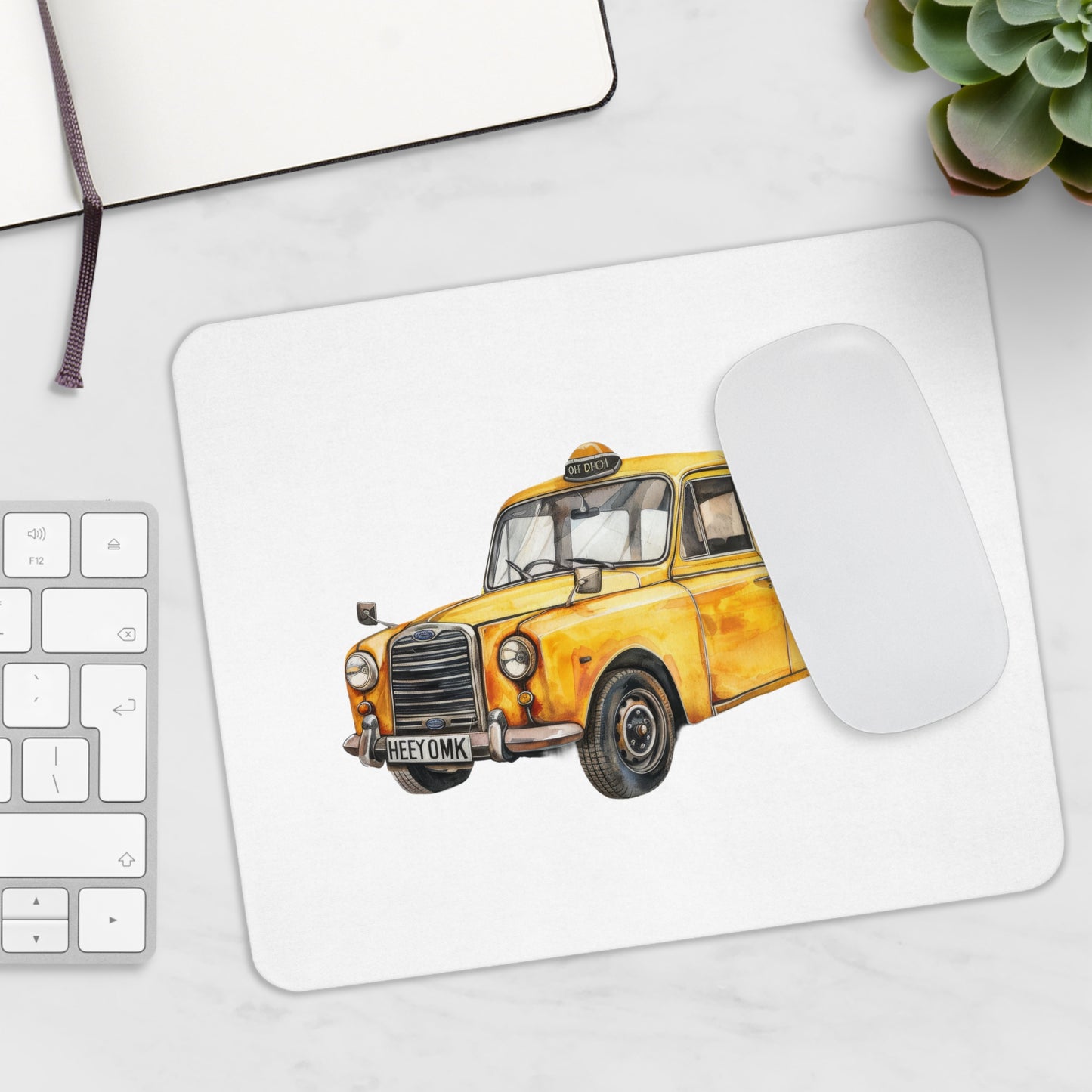 Charming Yellow Taxi Mouse Pad, Cute Office Decor, Work Gift, Thoughtful Student Present, Unique Desk Accessory