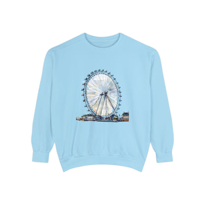 Unisex Garment-Dyed Sweatshirt - London Eye - Iconic Ferris Wheel