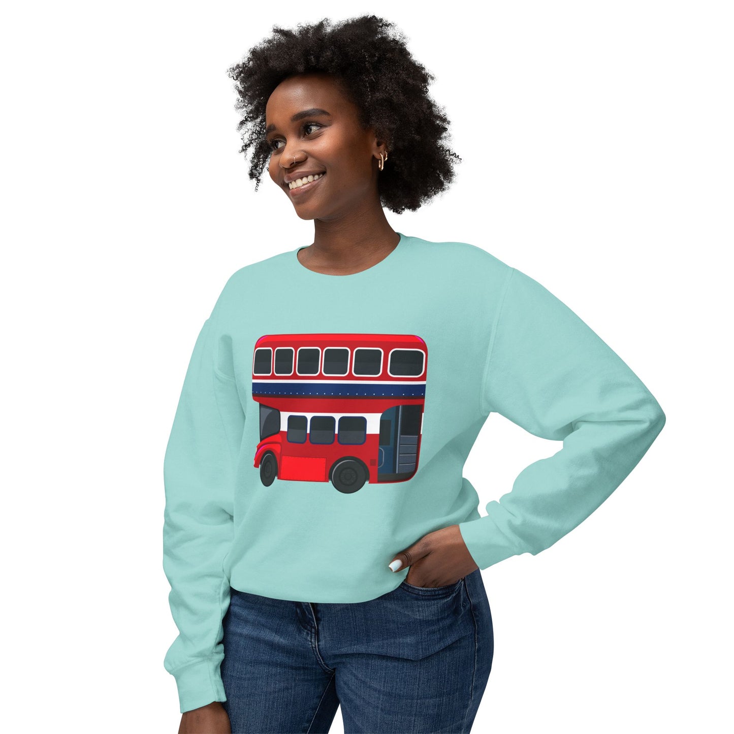 Unisex Lightweight Crewneck Sweatshirt - London Transport English Red Double-Decker Bus