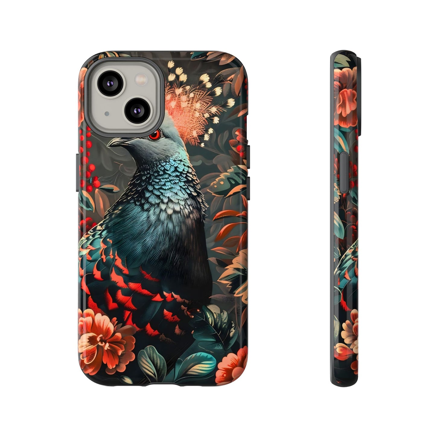 Floral Peacock Phone Case, Tough Cases, Artistic Phone Cover, Unique Gift, Nature Lover Accessory, Protective Case
