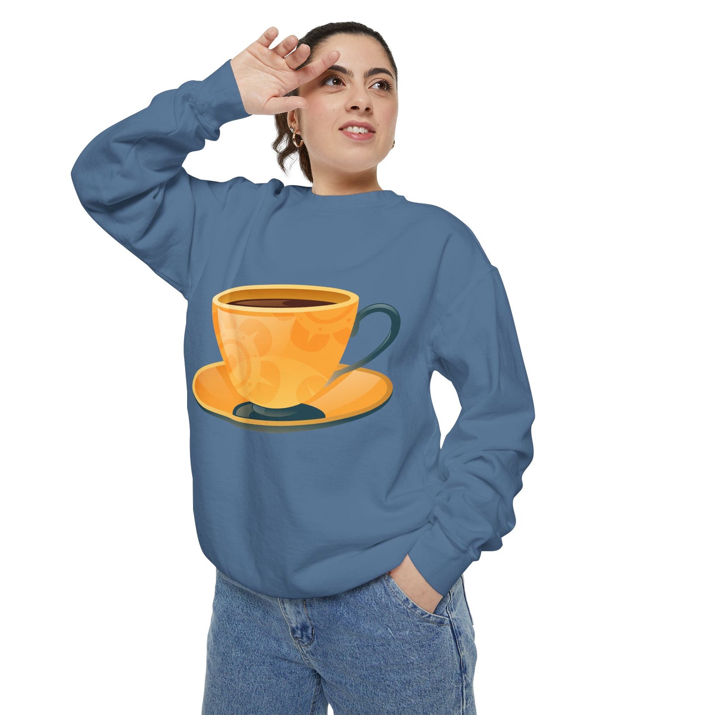 Unisex Garment-Dyed Sweatshirt - Elegant British Tea Cup - Classic Tea Time Style