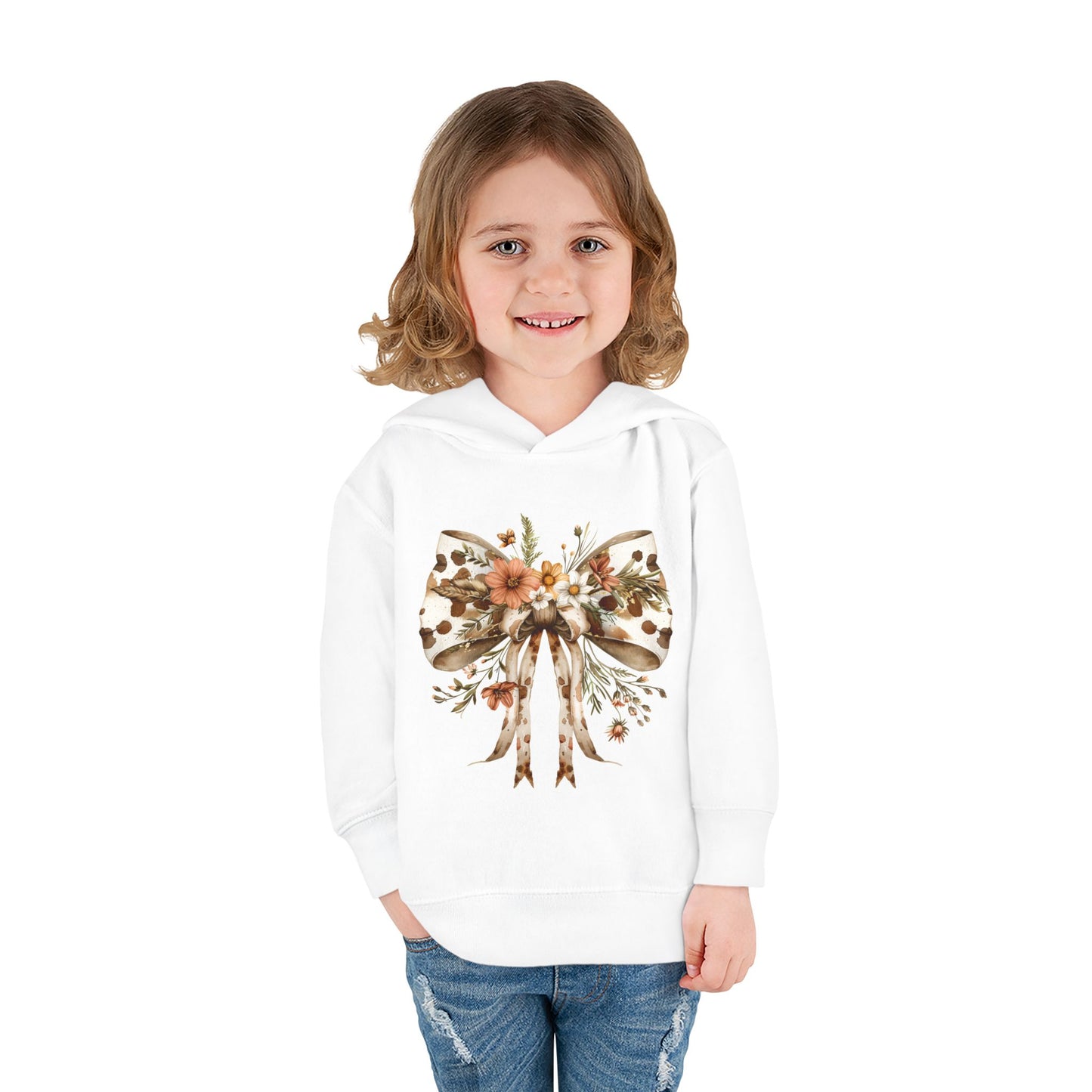 Floral Bow Toddler Pullover Fleece Hoodie - Cute & Cozy for Little Ones
