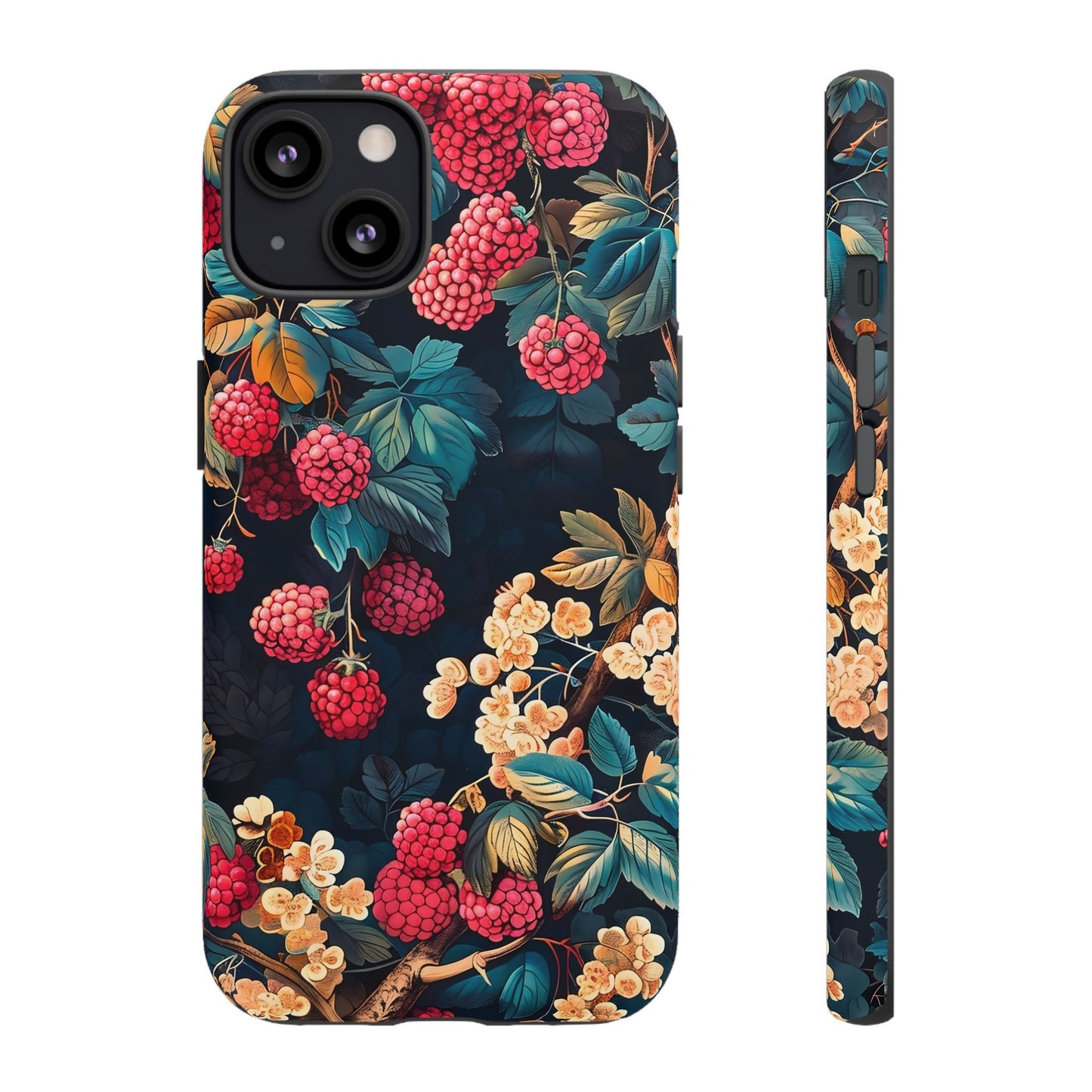 Floral Phone Case with Berry Design, Durable Phone Cover, Floral Print, Gift for Plant Lovers, Nature-Inspired Accessory
