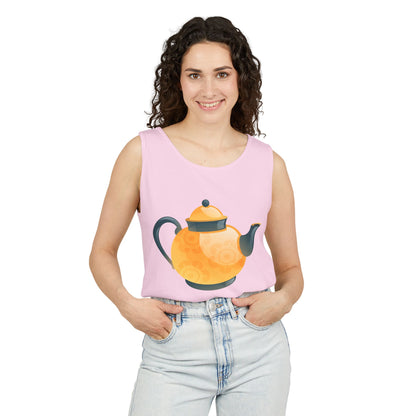 Unisex Garment-Dyed Tank Top - Classic British Tea Kettle - Timeless Elegance in Tea Time