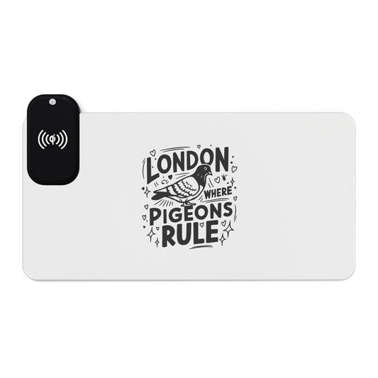 Pigeons Rule in London - LED Gaming Mouse Pad with Wireless Charging - London Pigeons Design, Gaming Gift, Desk Accessory, Office Decor, Tech Gadget