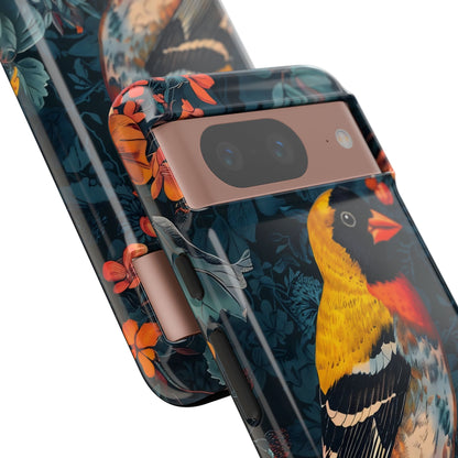 Colorful Bird Phone Case, Floral Phone Cover, Tough Phone Protector, Nature Lover Gift, Botanical Case, Unique Mobile Accessory