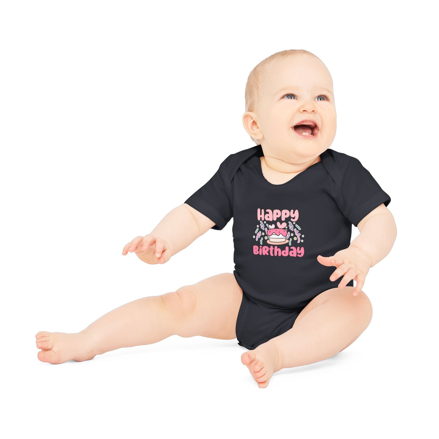 Happy Birthday Baby Bodysuit - Organic Cotton Short Sleeve Outfit