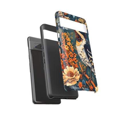 Tough Cases: Floral Bird Phone Case, Vintage Style Cover, Nature Lover Gift, Botanical Design, Spring Inspire Fashion