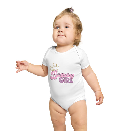 Birthday Girl Short Sleeve Baby Bodysuit - Cute Princess Design for Celebrating First Birthdays