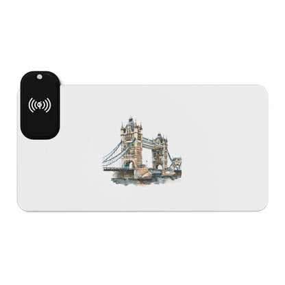 Tower Bridge Sketch – London’s Iconic Structure - LED Wireless Charging Gaming Mouse Pad - Perfect for Gamers, Office Use, Desk Decor, Unique Gift Ideas, Gaming Accessories
