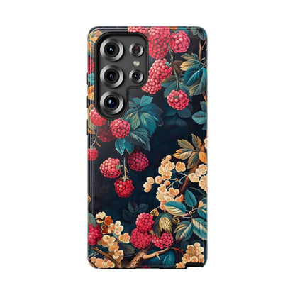 Floral Phone Case with Berry Design, Durable Phone Cover, Floral Print, Gift for Plant Lovers, Nature-Inspired Accessory