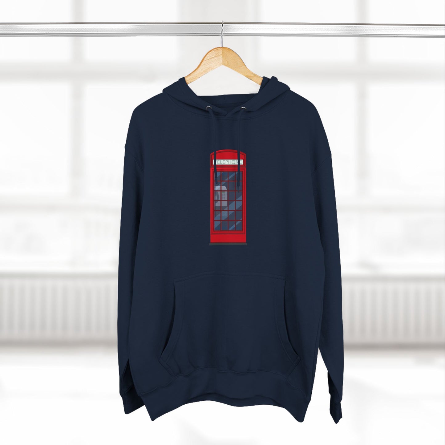 Iconic British Red Telephone Relaxed Three-Panel Fleece Hoodie