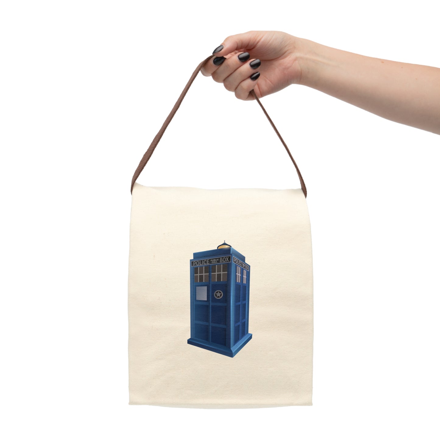 The TARDIS Taproom Canvas Lunch Bag With Strap