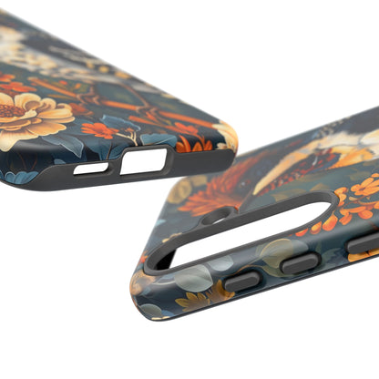 Tough Cases: Floral Bird Phone Case, Vintage Style Cover, Nature Lover Gift, Botanical Design, Spring Inspire Fashion