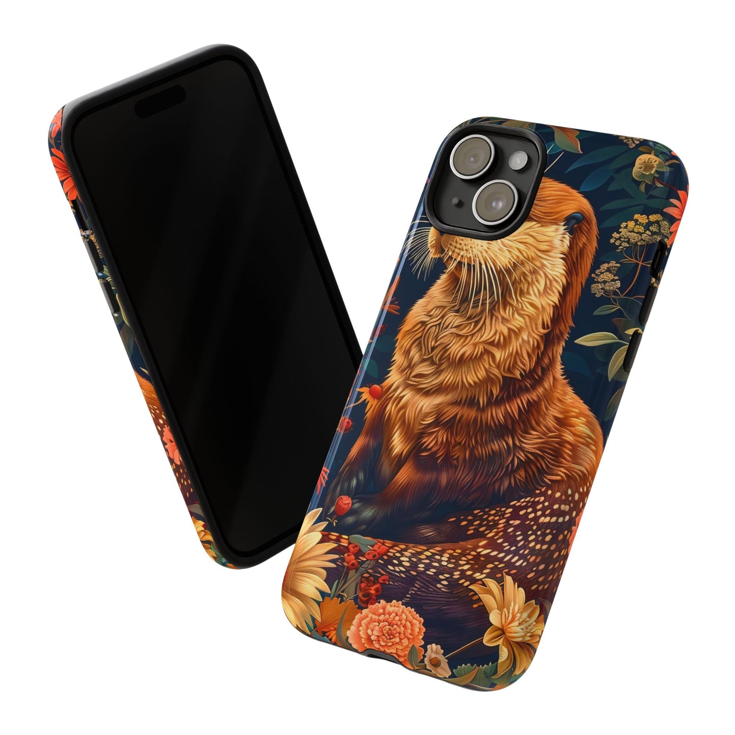 Otter Phone Case, Floral Otter Design, Tough Phone Cover, Nature Lover Gift, Cute Animal Accessories