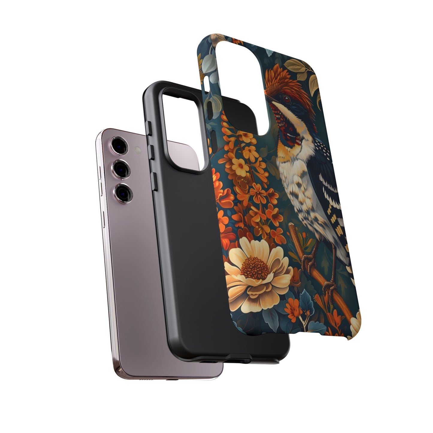Tough Cases: Floral Bird Phone Case, Vintage Style Cover, Nature Lover Gift, Botanical Design, Spring Inspire Fashion