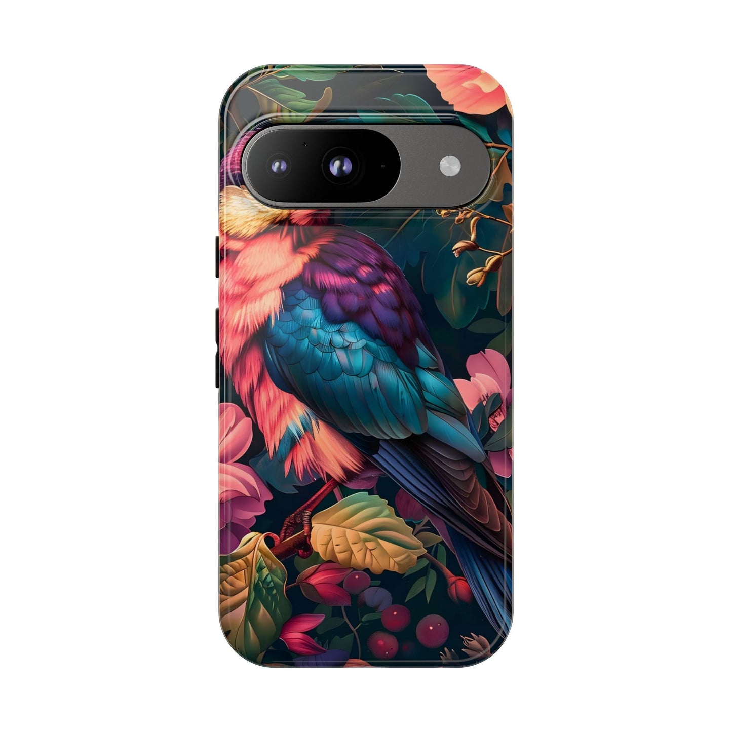 Vibrant Phone Case, Tropical Bird Design, Tough Phone Cover, Floral Tech Accessory, Gift for Nature Lovers