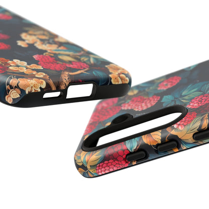 Floral Phone Case with Berry Design, Durable Phone Cover, Floral Print, Gift for Plant Lovers, Nature-Inspired Accessory