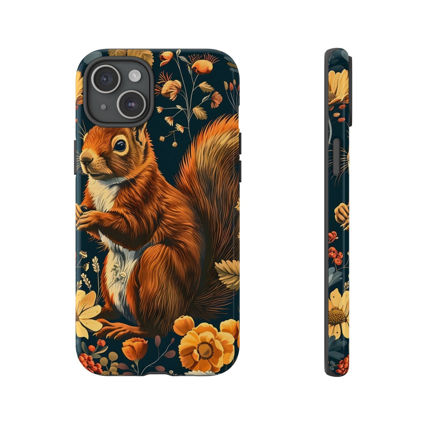 Squirrel Floral Phone Case, Tough Cases for Nature Lovers, Cute Animal Design, Fall Aesthetic, Perfect Gift for Her