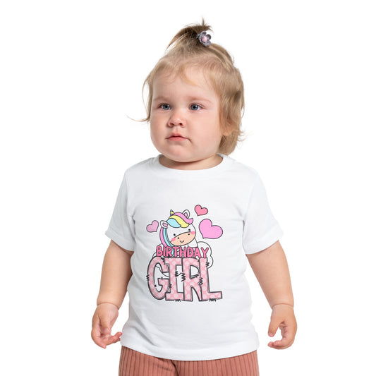 Birthday Girl Unicorn Baby T-Shirt - Cute Short Sleeve Tee