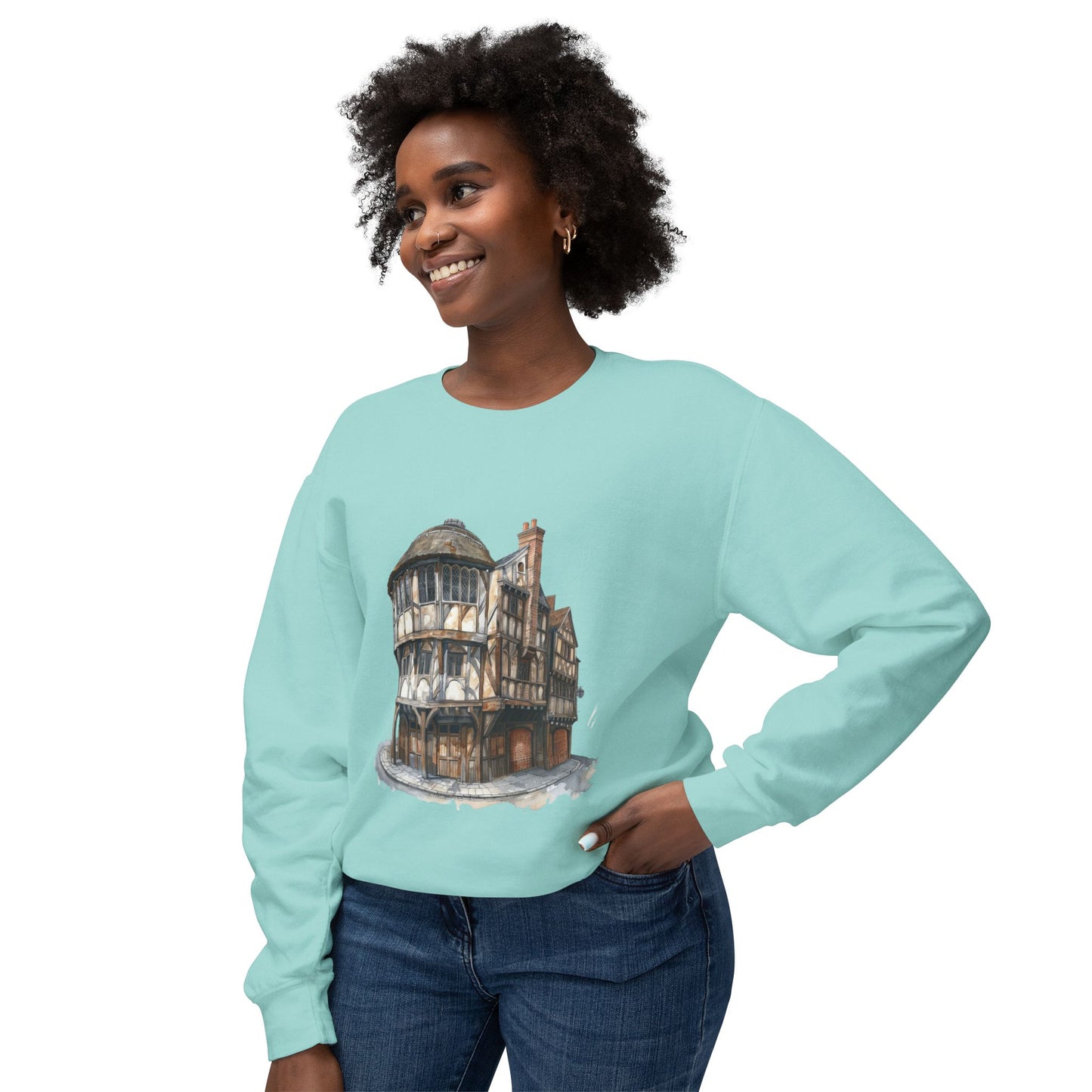 Unisex Lightweight Crewneck Sweatshirt - London’s Warm Corners - The Cozy Pub Scene