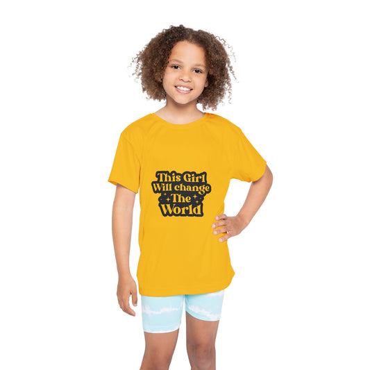 Kids Sports Jersey - This Girl Will Change The World Bright Yellow Tee