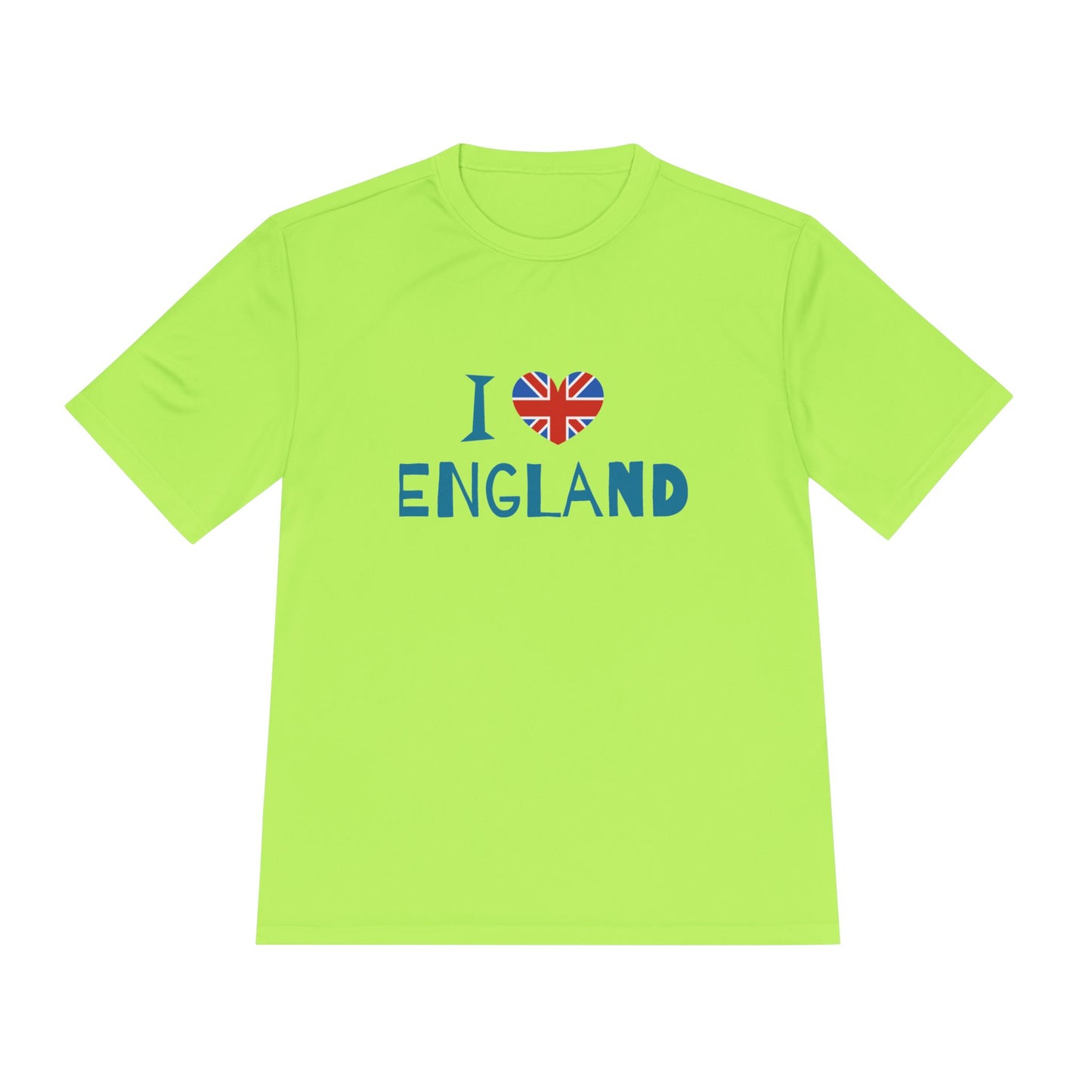 Unisex Moisture Wicking Tee - I Love England - Union Jack Heart Design
