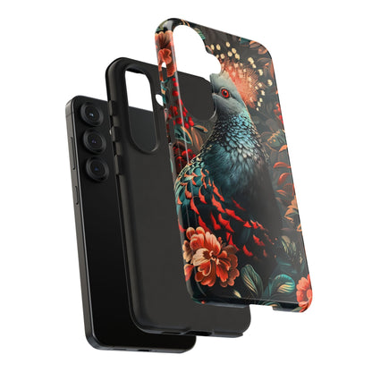 Floral Peacock Phone Case, Tough Cases, Artistic Phone Cover, Unique Gift, Nature Lover Accessory, Protective Case