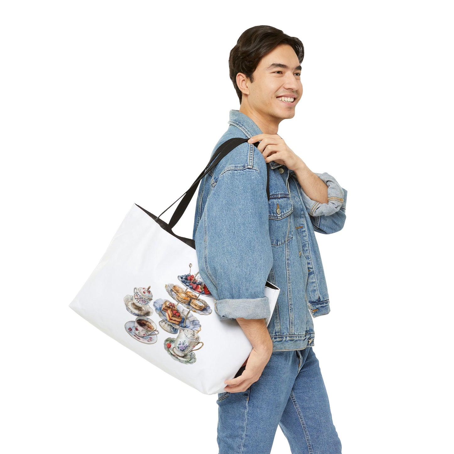 Elegant Tea Party Weekender Tote Bag, Stylish Beach Bag, Gift for Tea Lovers, Spring Picnic Accessory, Floral Design Carryall