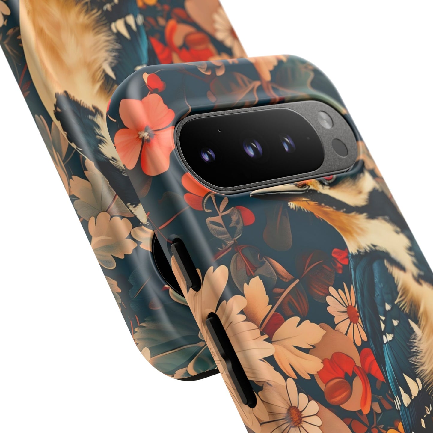 Artistic Bird Phone Case, Unique Tough Cases for Nature Lovers, Floral Design, Cute Gift, Customized Phone Accessories