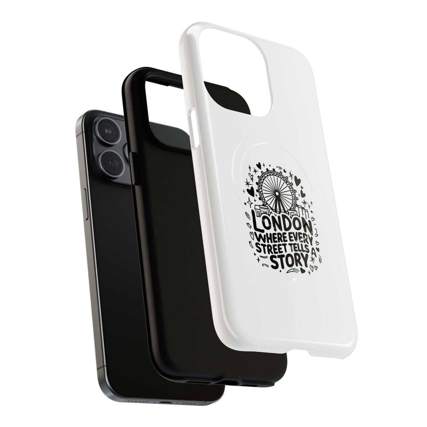 London Story Magnetic Phone Case, Tough Phone Cover, Gift for Travel Lovers, Unique London Souvenir, Storytelling Phone Accessory