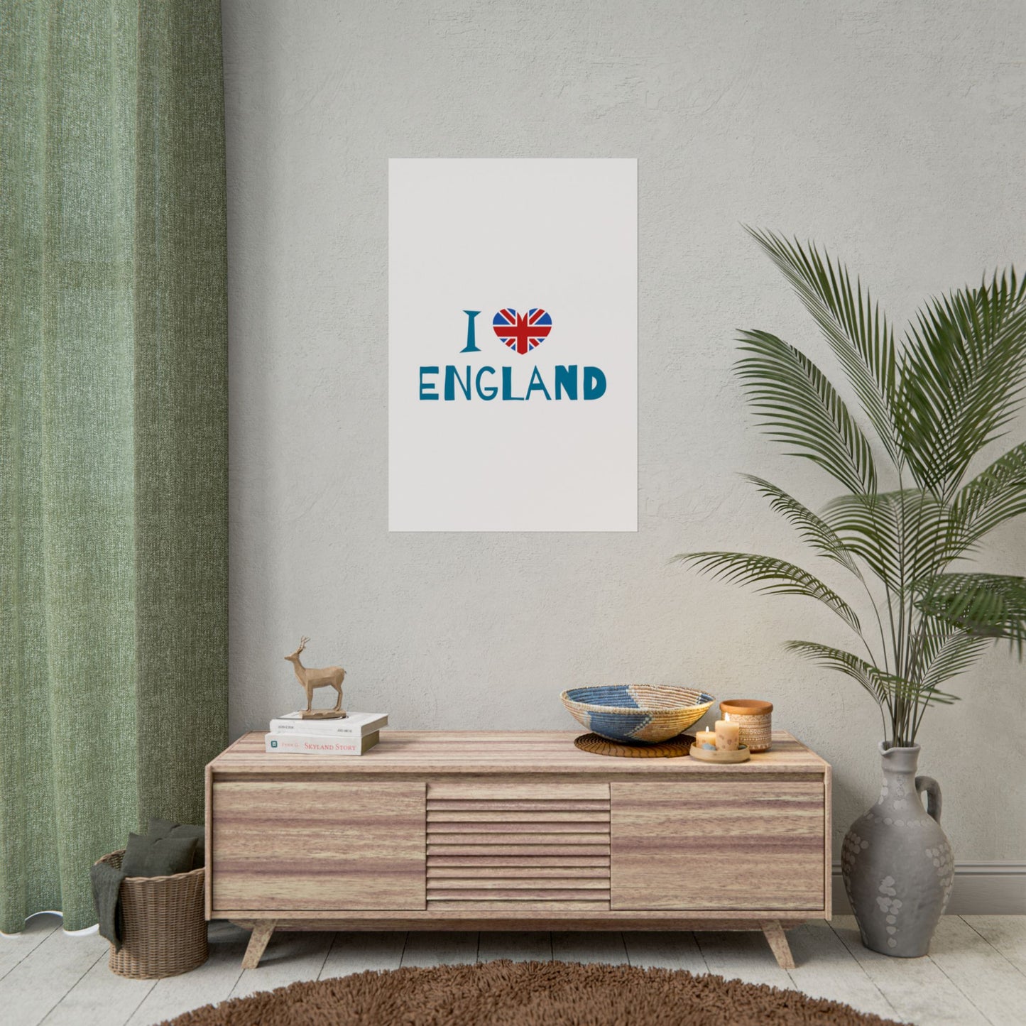 I Love England Rolled Poster - UK Travel Decor, Gift for Britains, Wall Art for Home, London Souvenir, Love England