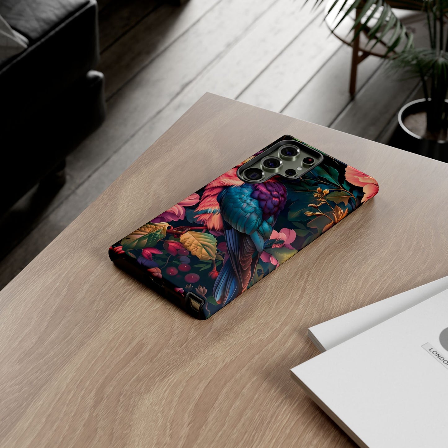 Vibrant Phone Case, Tropical Bird Design, Tough Phone Cover, Floral Tech Accessory, Gift for Nature Lovers