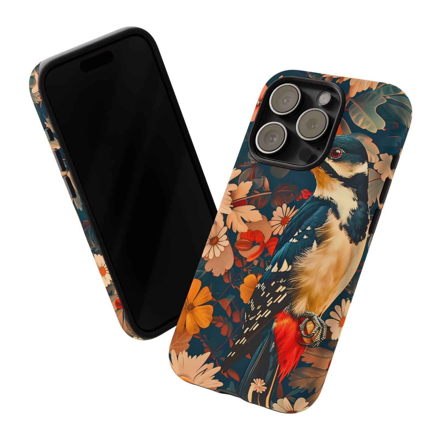 Artistic Bird Phone Case, Unique Tough Cases for Nature Lovers, Floral Design, Cute Gift, Customized Phone Accessories