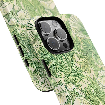 Green Floral Phone Case, Botanical iPhone Cover, Tough Phone Shell, Nature-inspired Gift, Eco-friendly Tech Accessory